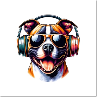 American Staffordshire Terrier Smiling DJ: Bold Beats and Grins Posters and Art